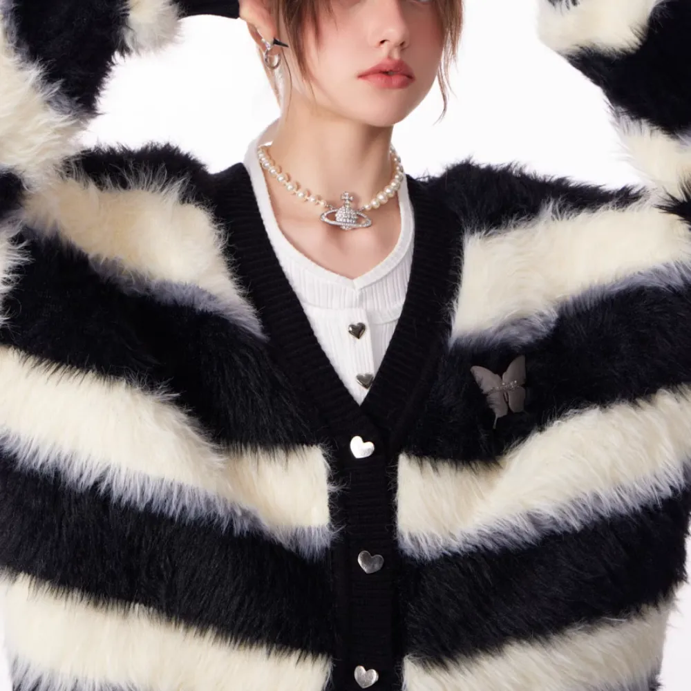 Women's Casual Striped Butterfly Knit Cardigan