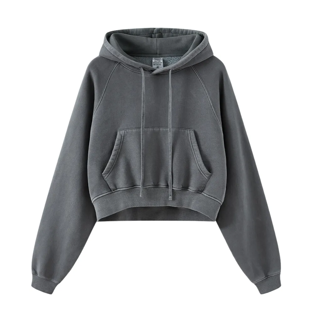 Women's Casual Washed Cropped Hoodie