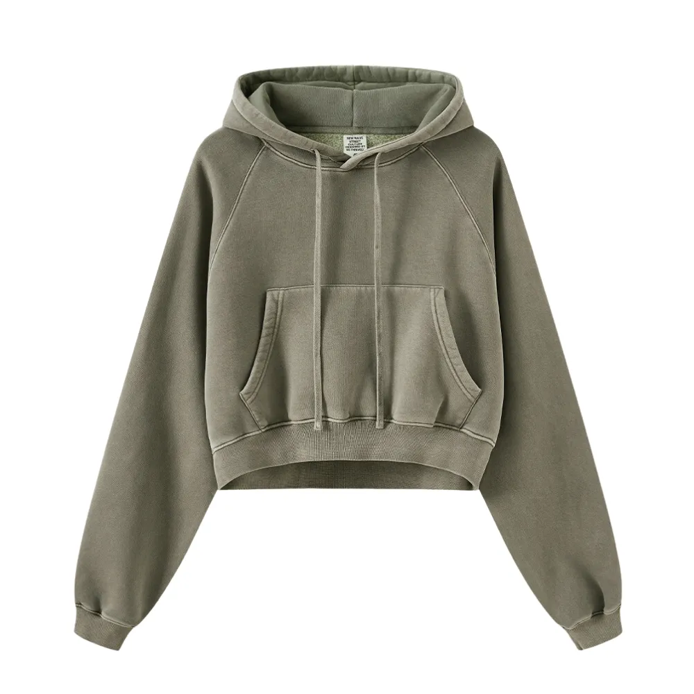 Women's Casual Washed Cropped Hoodie