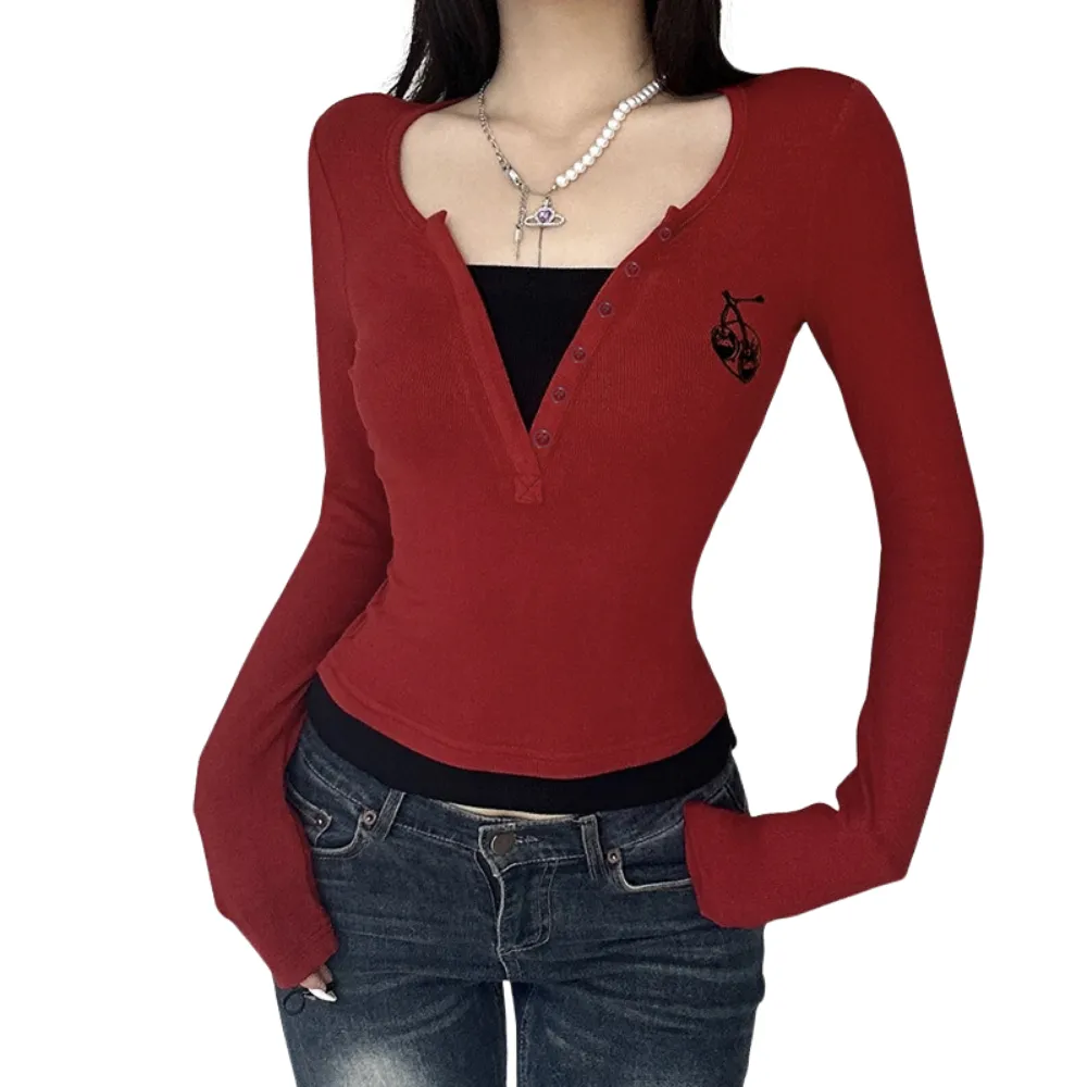 Women's Classic Fake Two Piece Long Sleeve