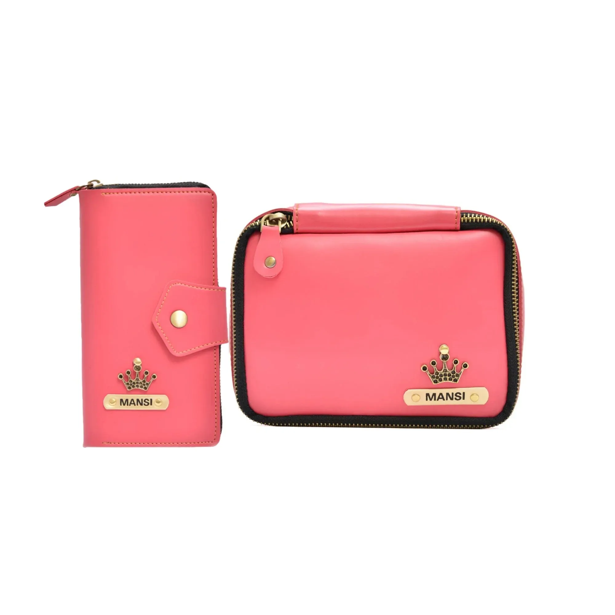 Women's Combo - Mini Makeup Kit & zip around lady Wallet (Pink)