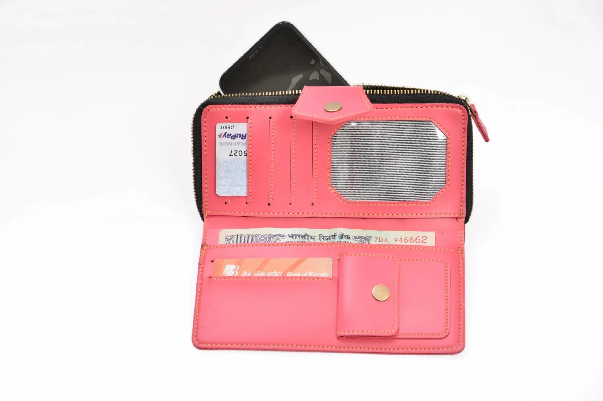 Women's Combo - Mini Makeup Kit & zip around lady Wallet (Pink)