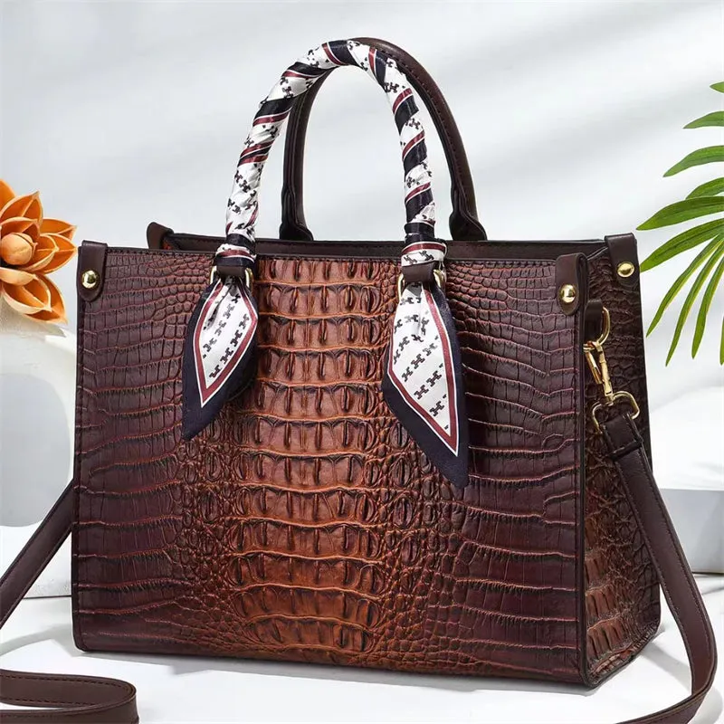Women's Crocodile Print Plain Durable Boston Handbags