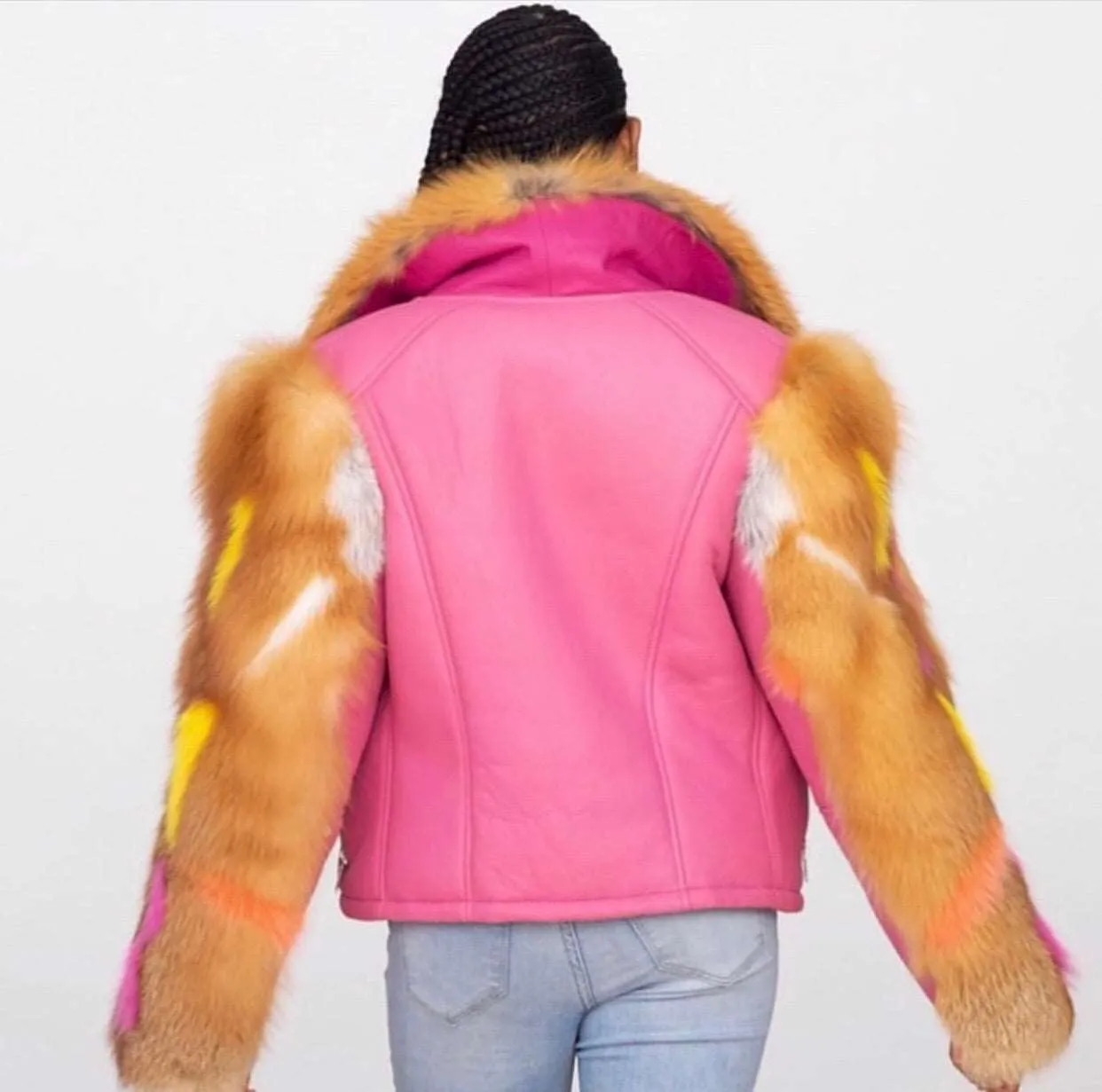 Women's Custom Made Shearling Jacket with Fox Sleeves
