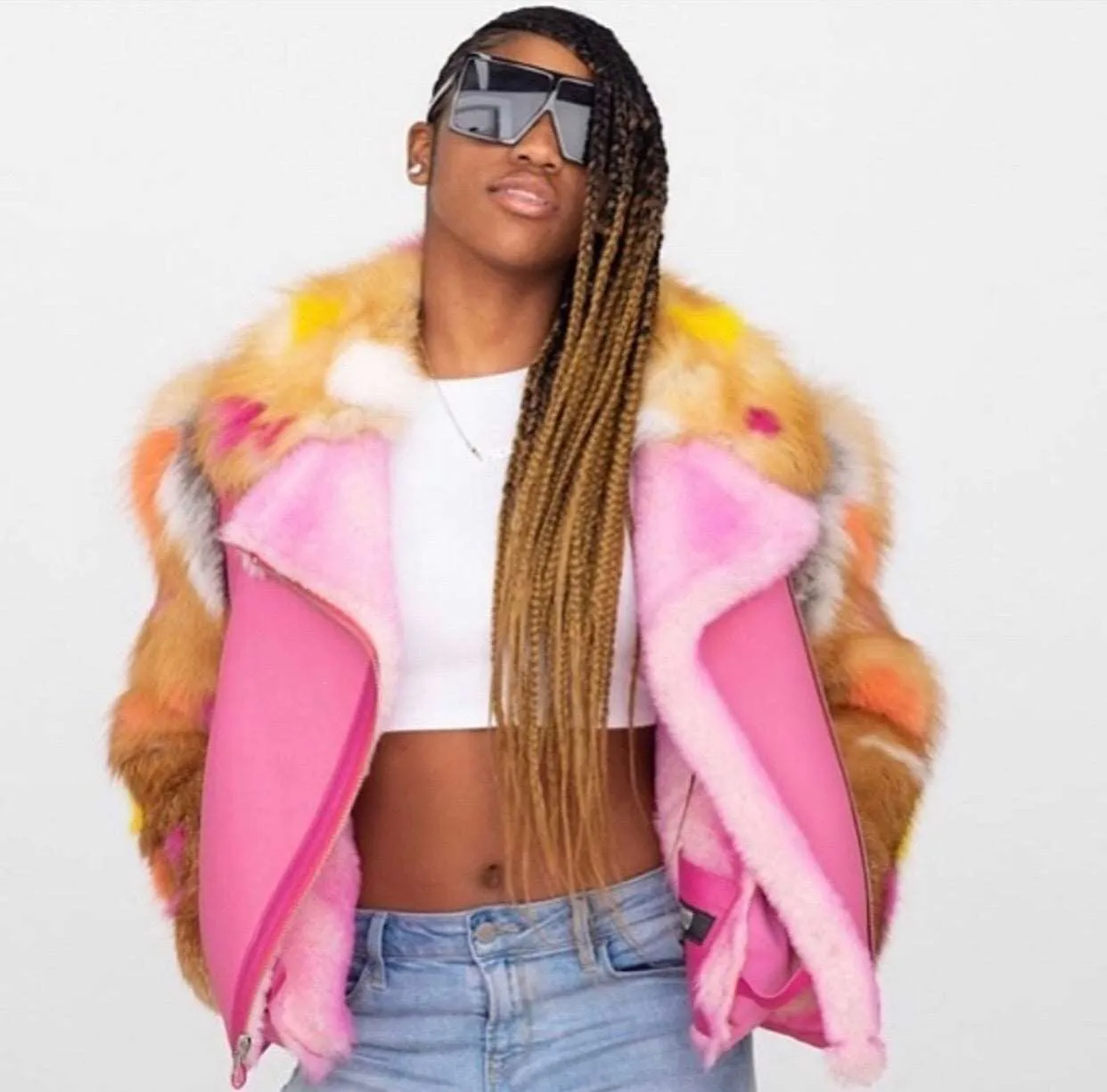 Women's Custom Made Shearling Jacket with Fox Sleeves