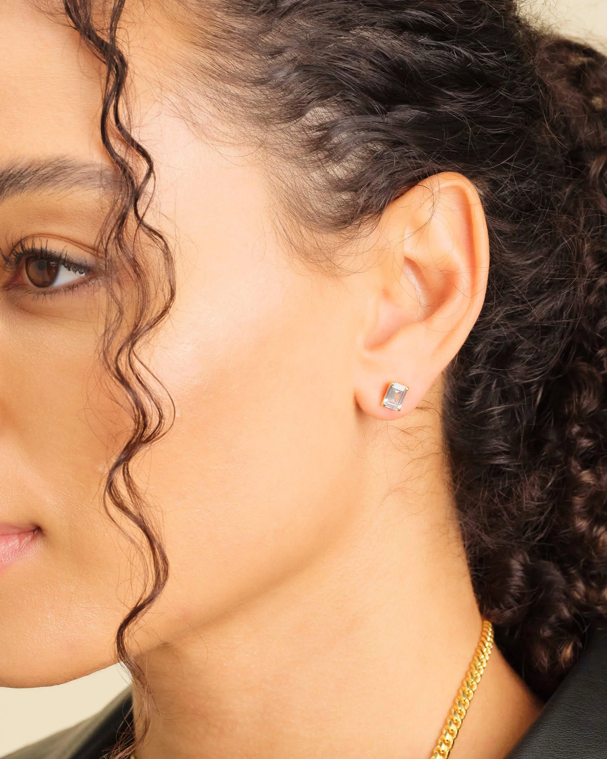 Women's Emerald Cut Stud Earrings - Gold