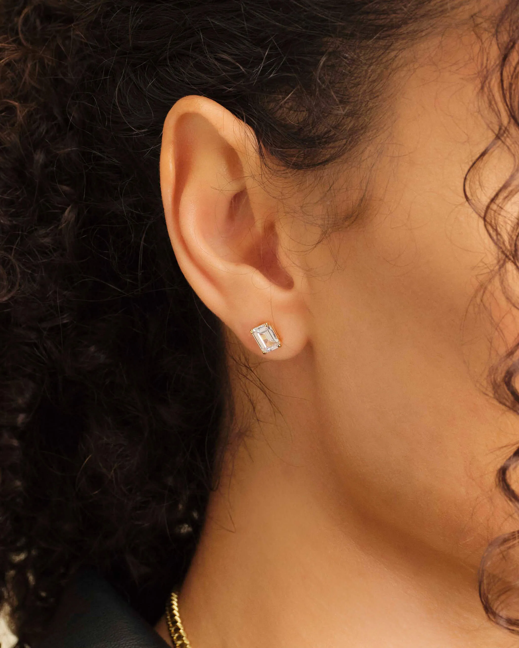 Women's Emerald Cut Stud Earrings - Gold