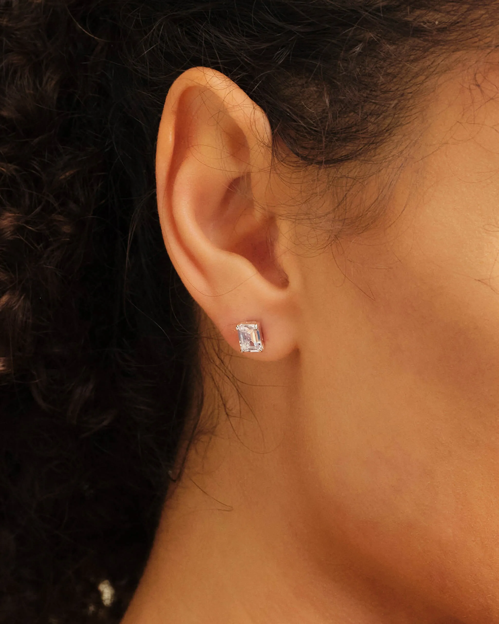 Women's Emerald Cut Stud Earrings - Silver