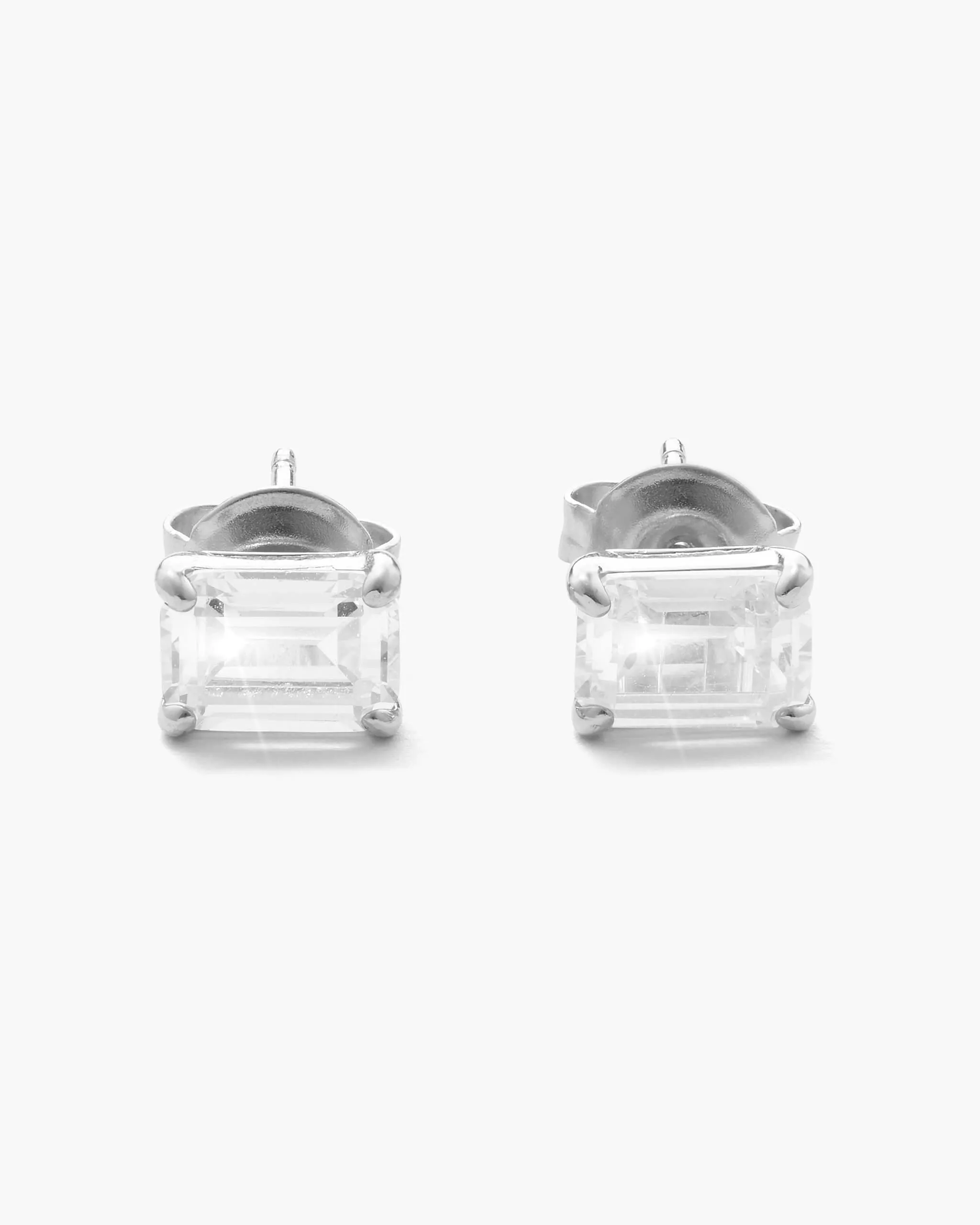 Women's Emerald Cut Stud Earrings - Silver