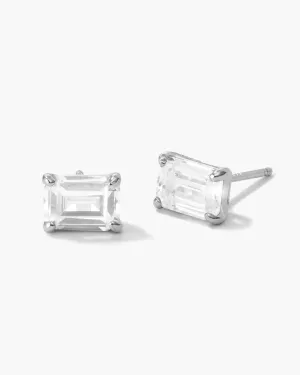 Women's Emerald Cut Stud Earrings - Silver