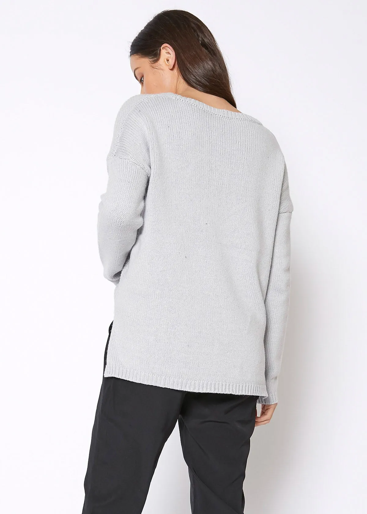 Women's Eyelet Cutout Hi Lo Sweater