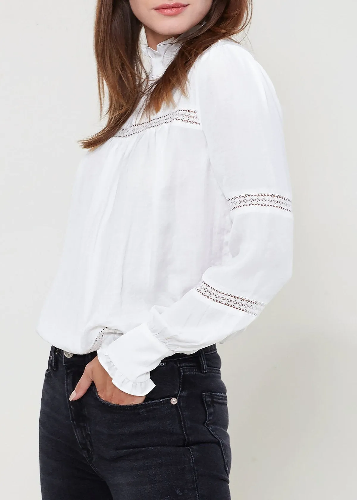 Women's Eyelet Long Sleeve Mock Neck Top