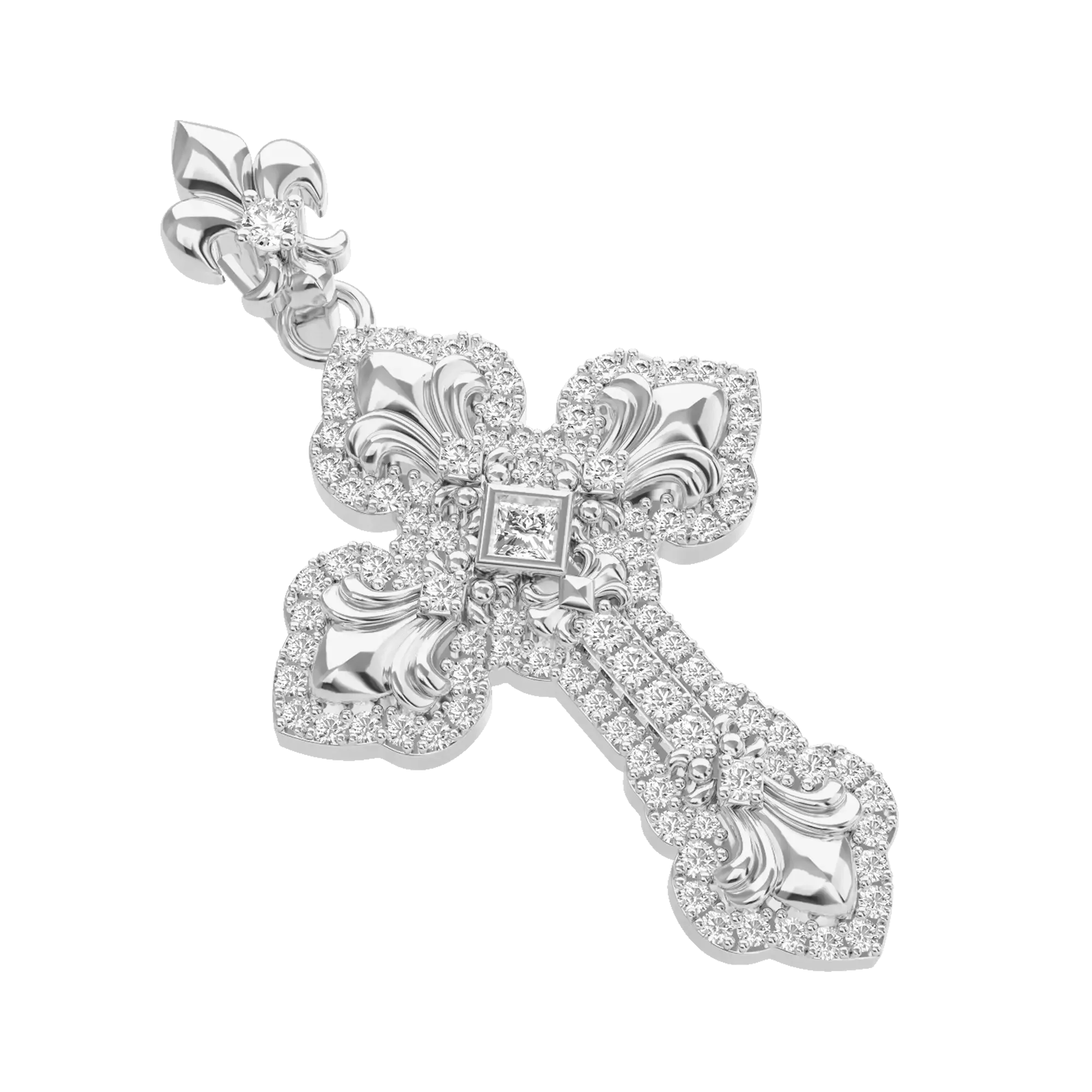 Women's Fleur De Lis Clustered Cross Pendant
