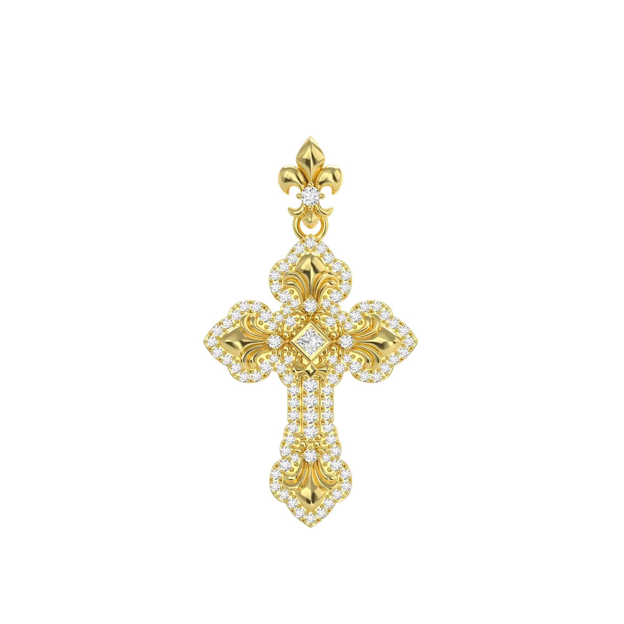 Women's Fleur De Lis Clustered Cross Pendant