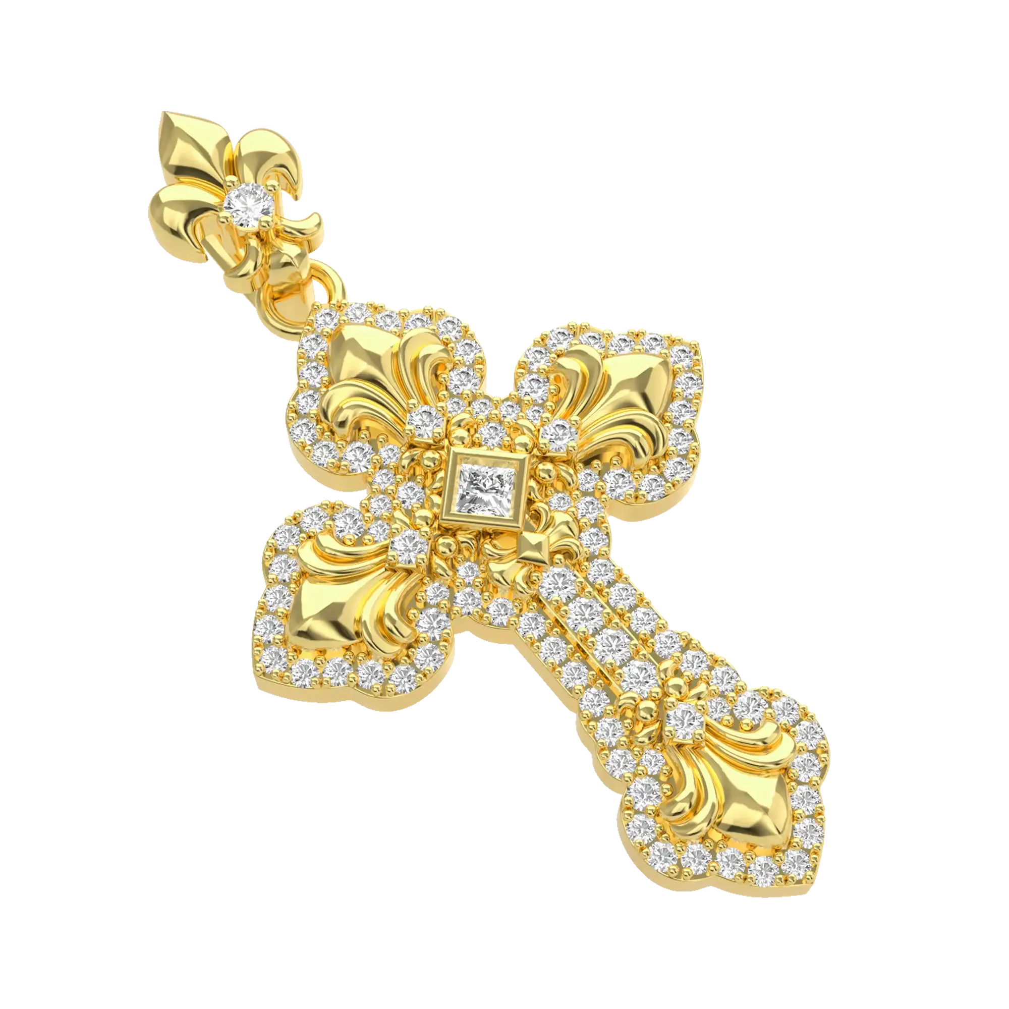 Women's Fleur De Lis Clustered Cross Pendant