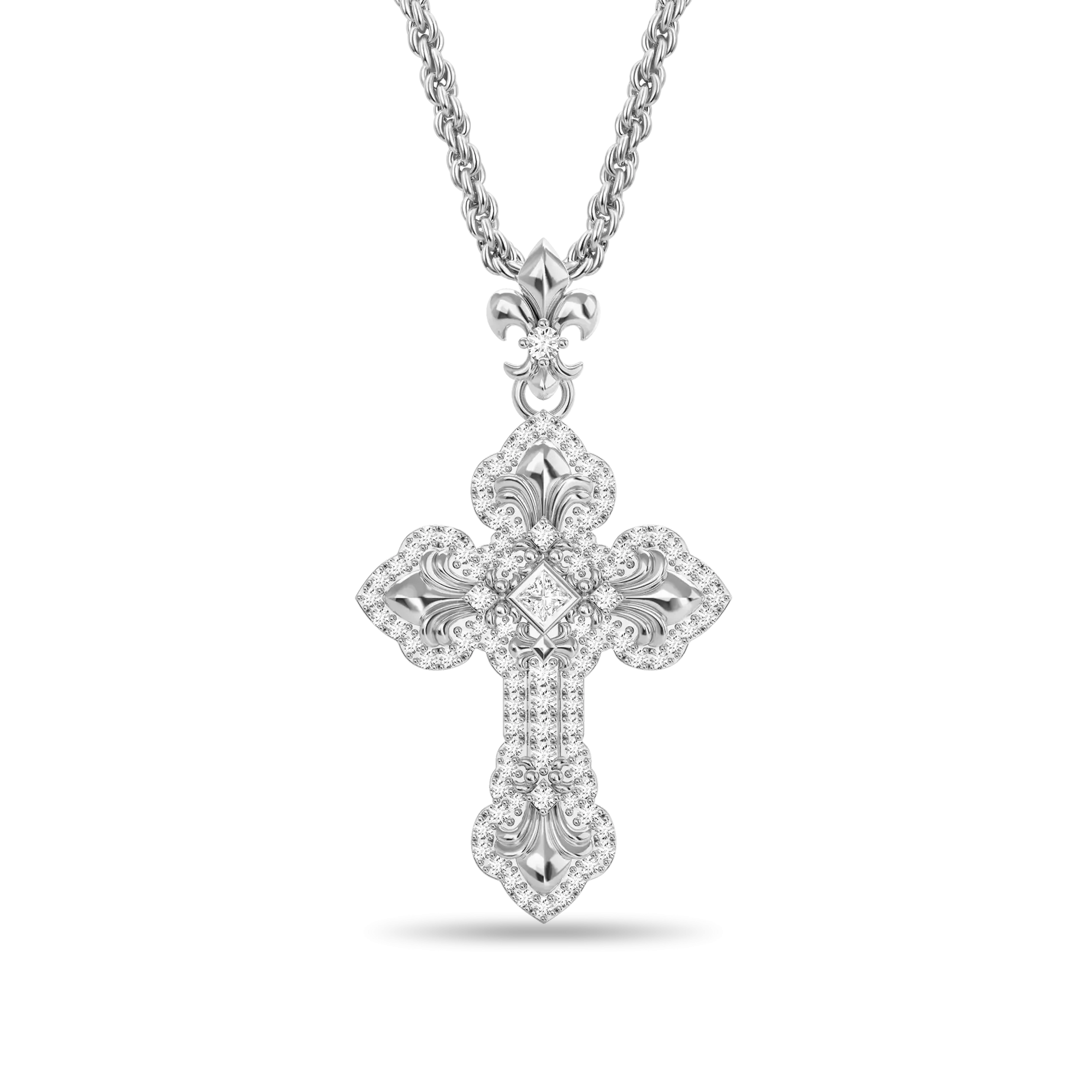 Women's Fleur De Lis Clustered Cross Pendant