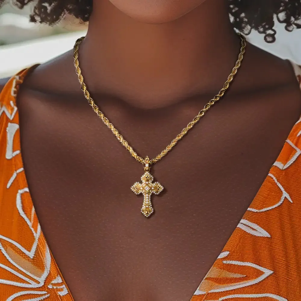 Women's Fleur De Lis Clustered Cross Pendant