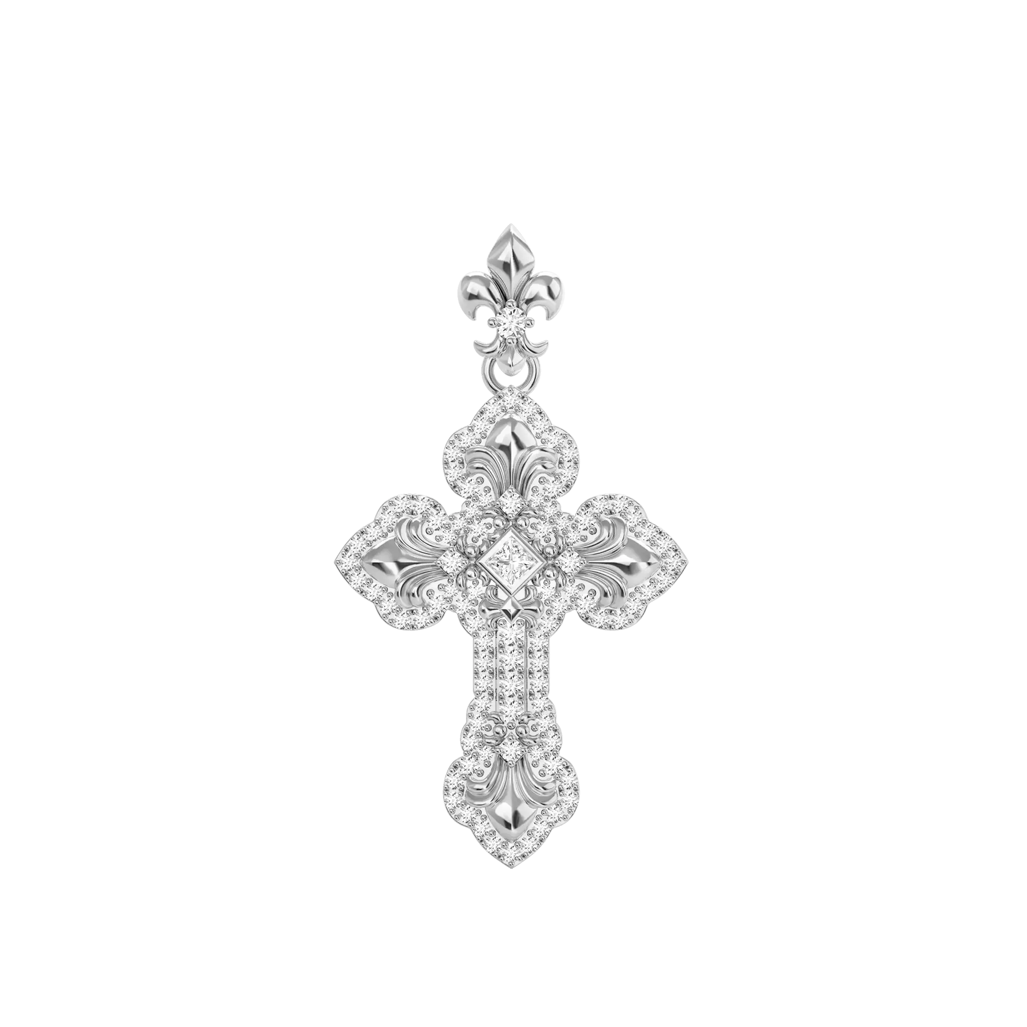 Women's Fleur De Lis Clustered Cross Pendant