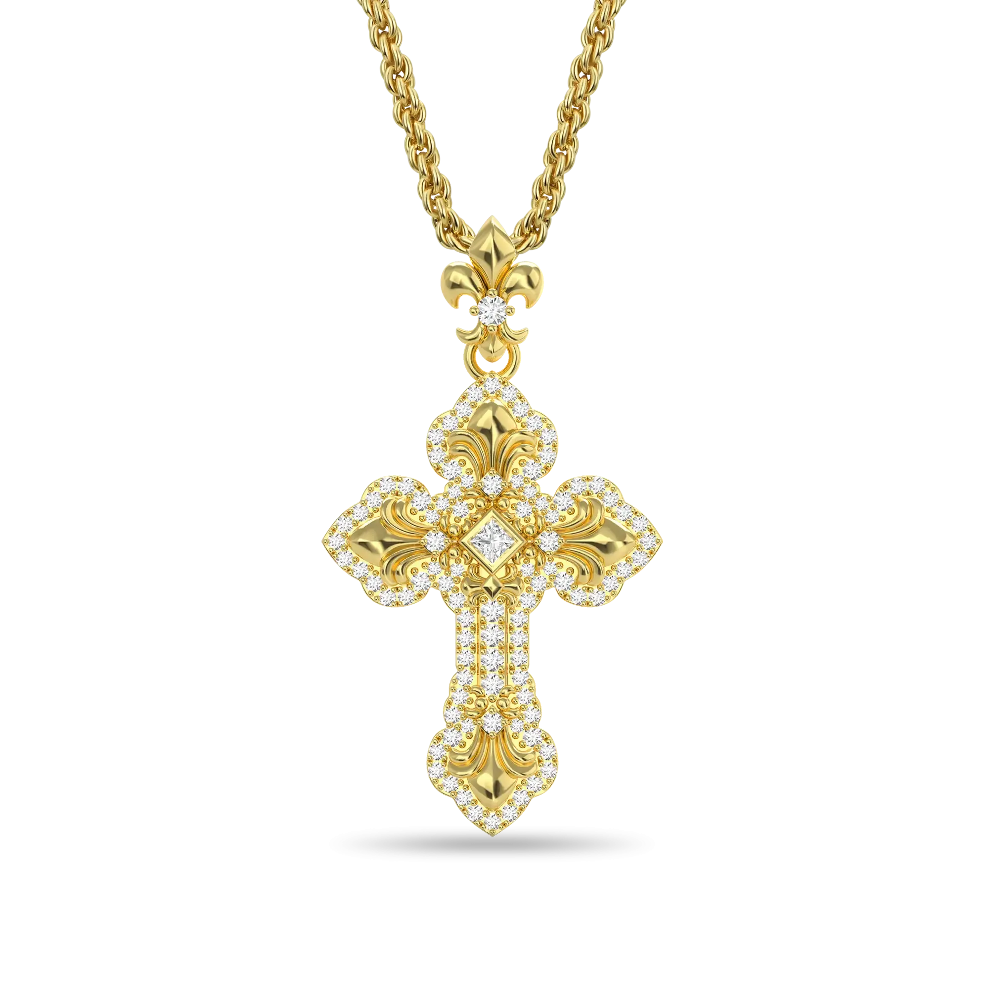 Women's Fleur De Lis Clustered Cross Pendant