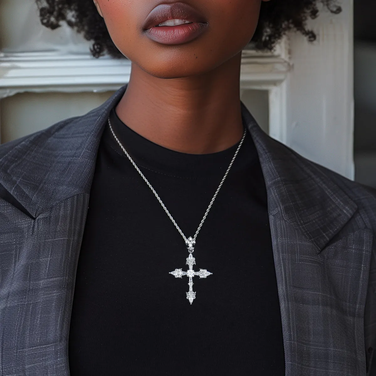 Women's Fleur De Lis Cross Pendant