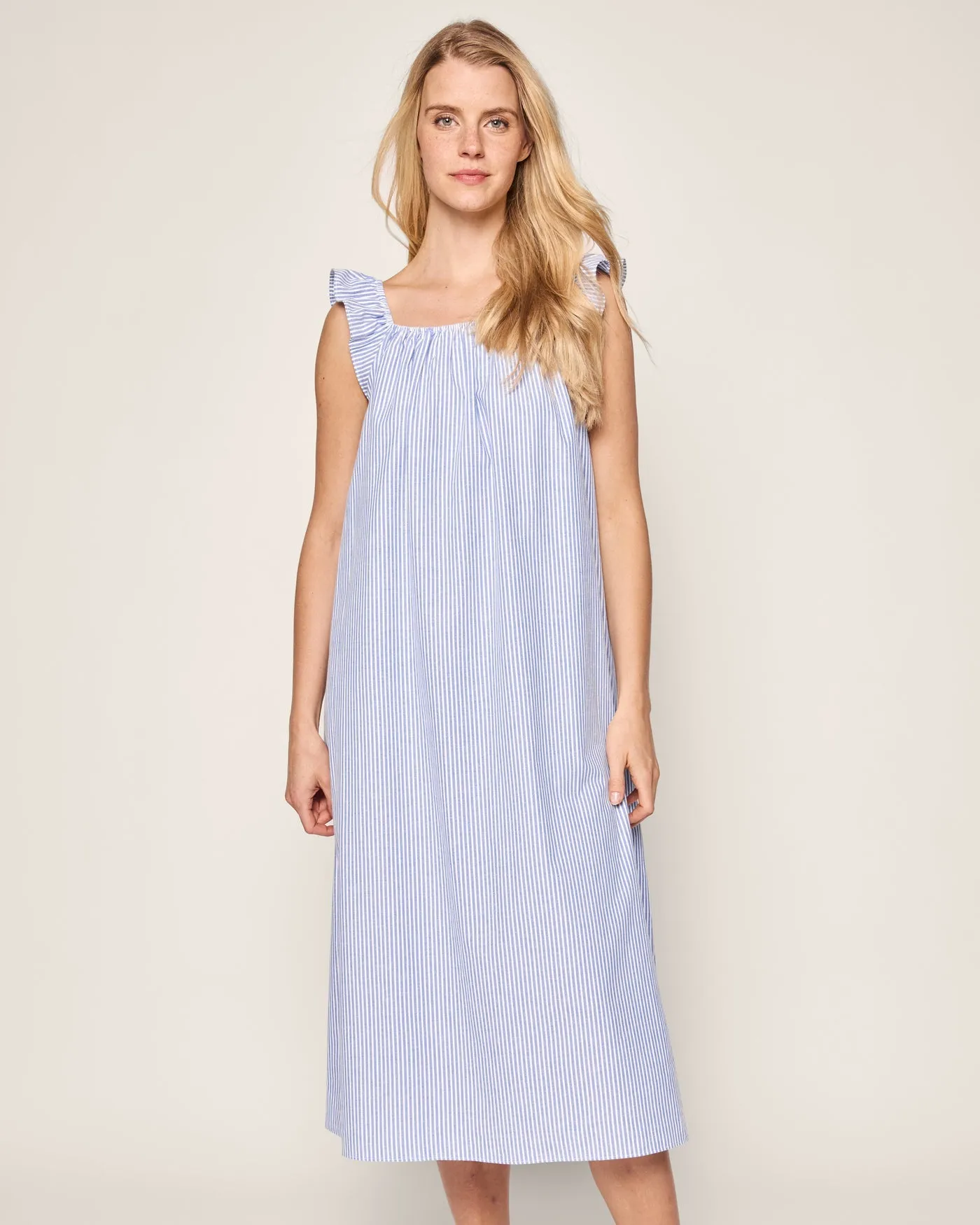Women's French Blue Seersucker Twill Nightgown