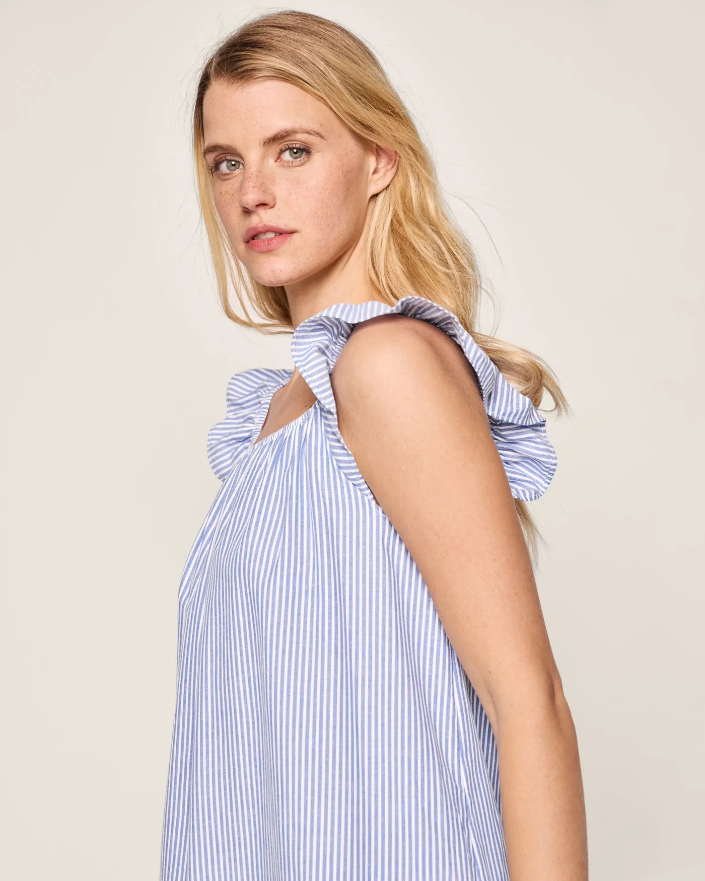 Women's French Blue Seersucker Twill Nightgown