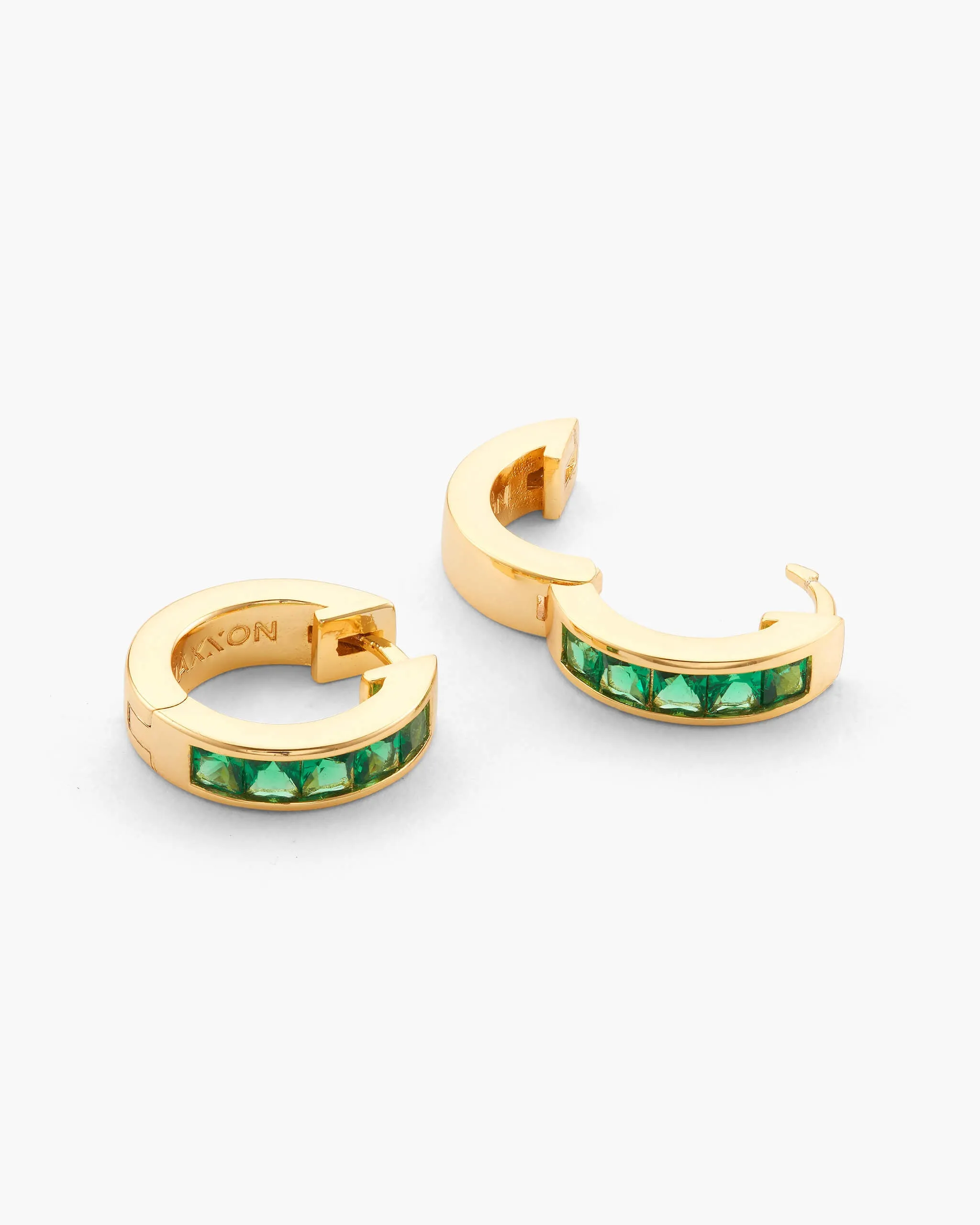 Women's Green Emerald Cut Inset Hoop Earrings