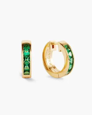 Women's Green Emerald Cut Inset Hoop Earrings