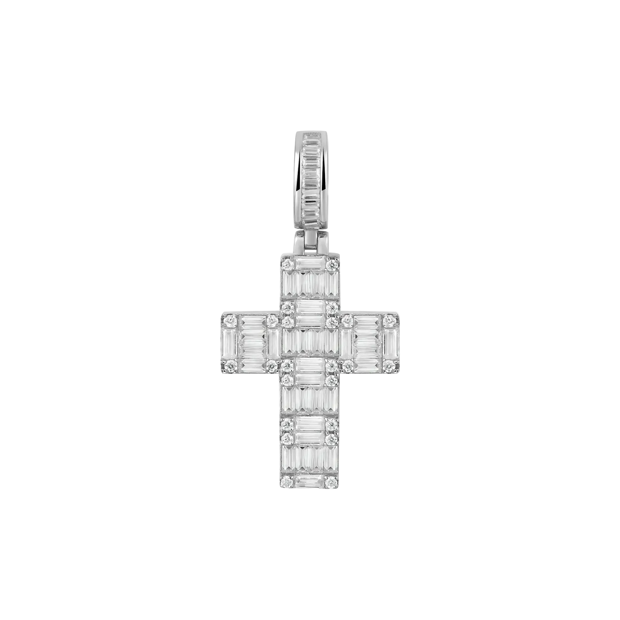 Women's Halo Cross Pendant - Baguette Cut