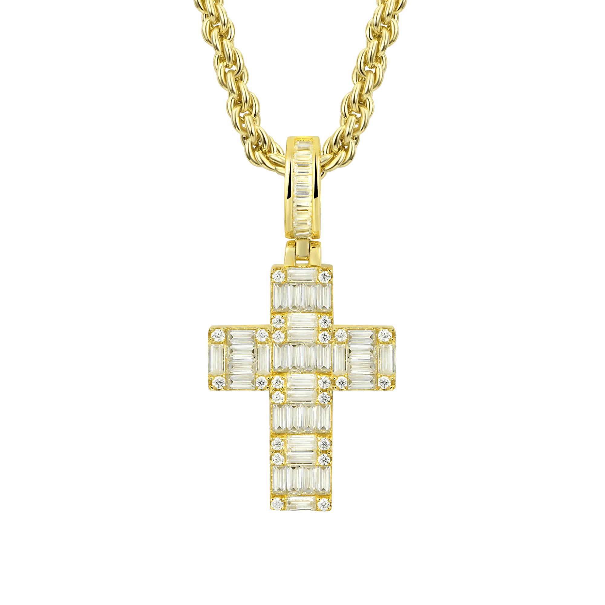 Women's Halo Cross Pendant - Baguette Cut