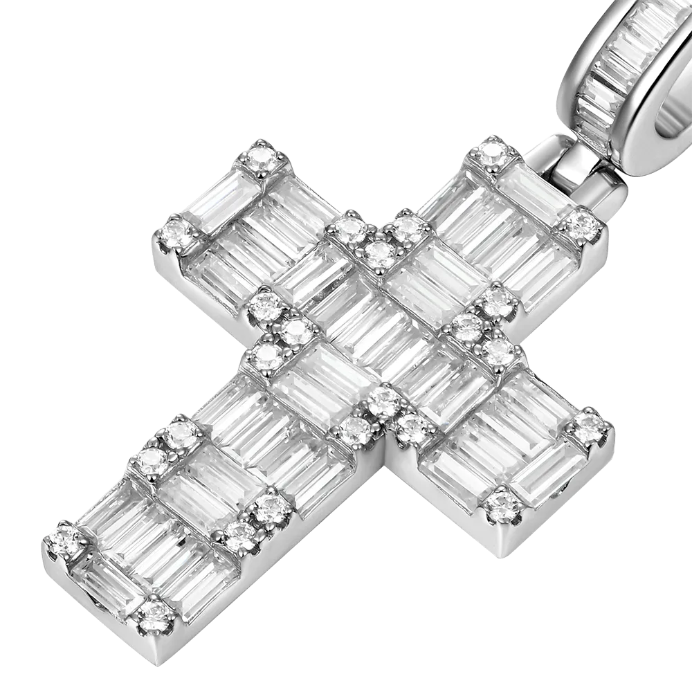 Women's Halo Cross Pendant - Baguette Cut