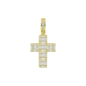 Women's Halo Cross Pendant - Baguette Cut