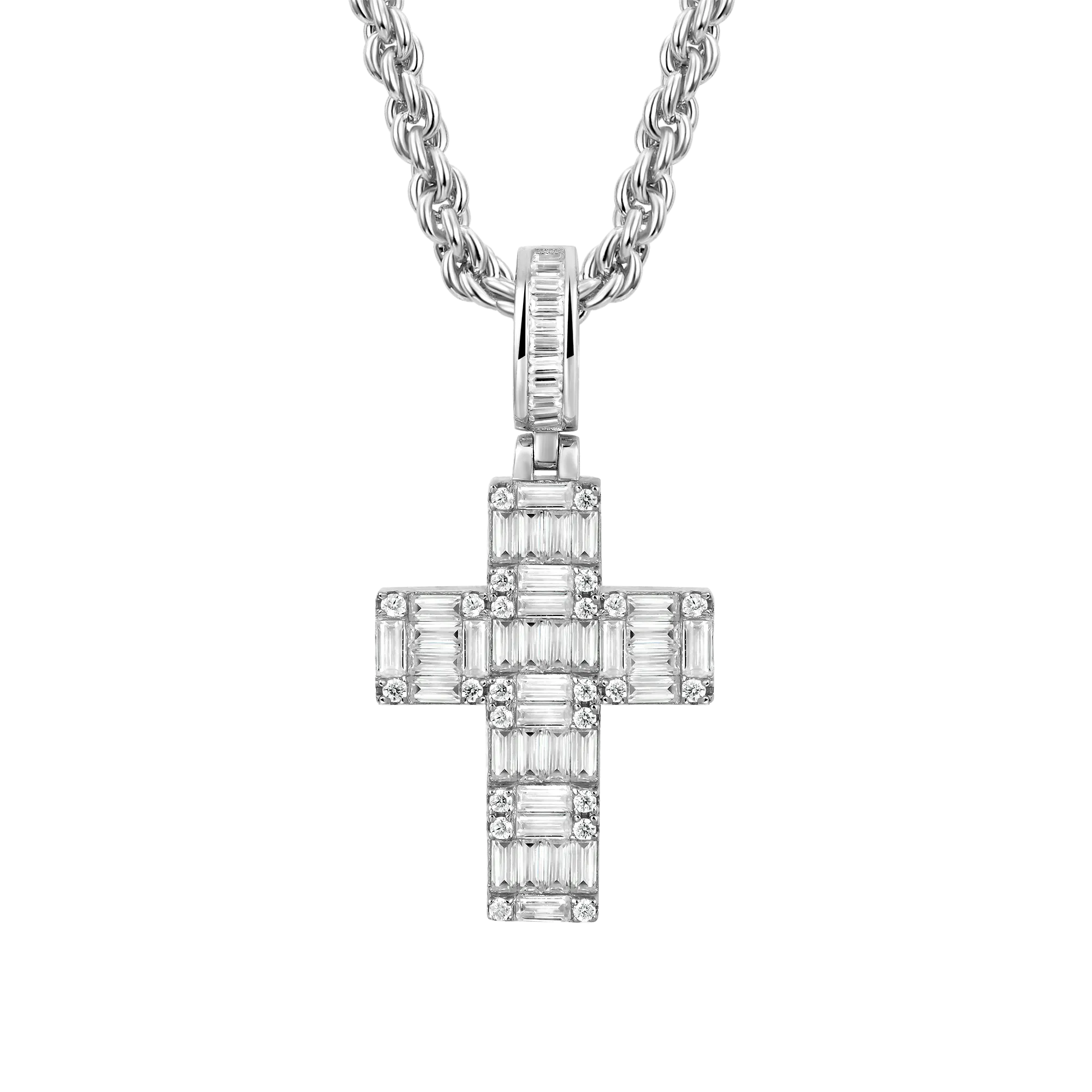 Women's Halo Cross Pendant - Baguette Cut
