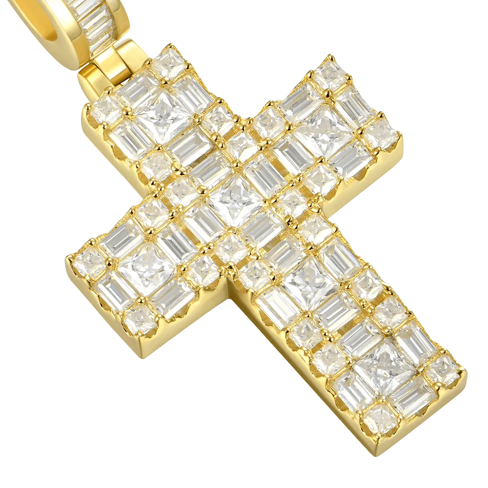 Women's Halo Cross Pendant - Princess Cut