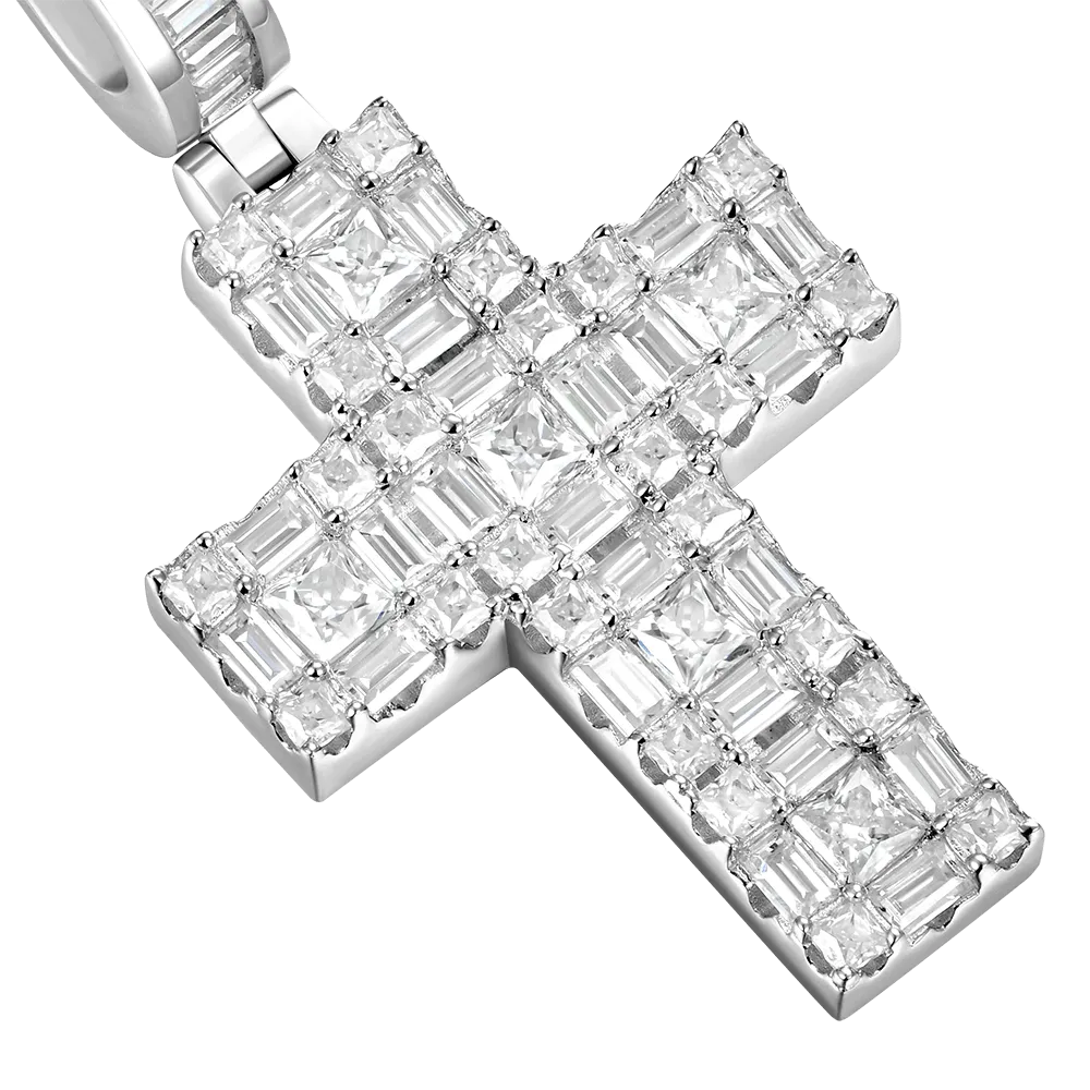 Women's Halo Cross Pendant - Princess Cut
