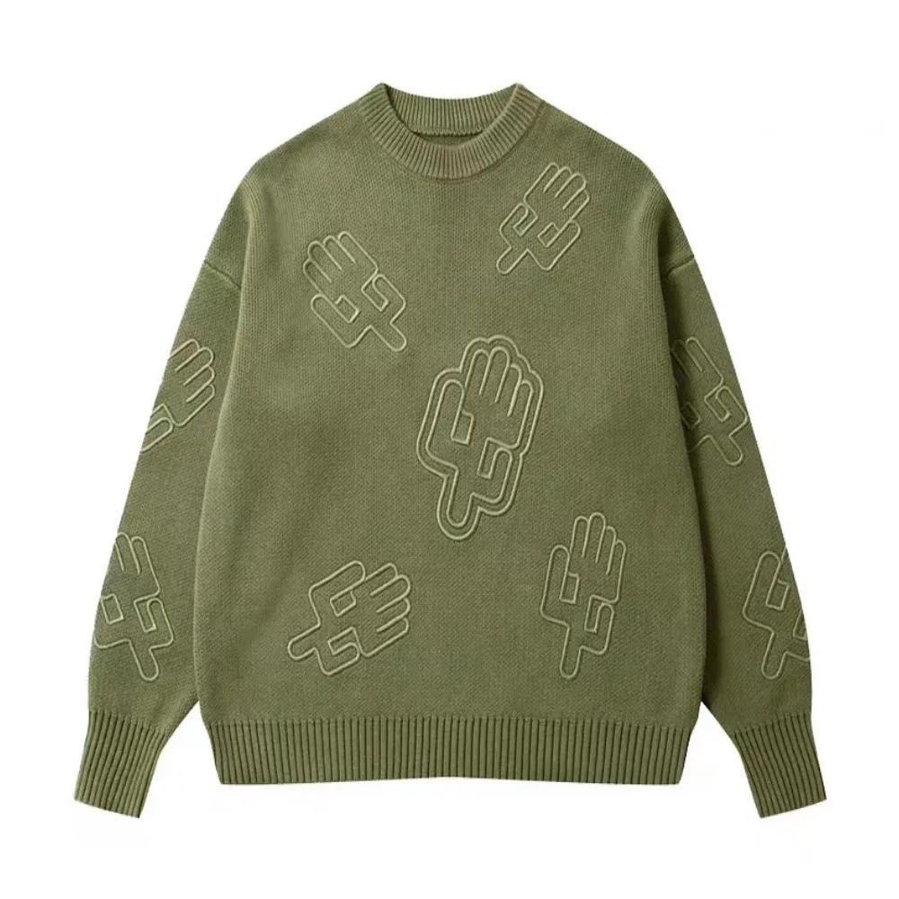 Women's Japanese Green 3D Pattern Sweater