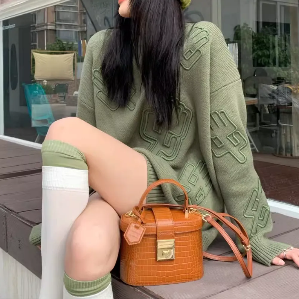 Women's Japanese Green 3D Pattern Sweater