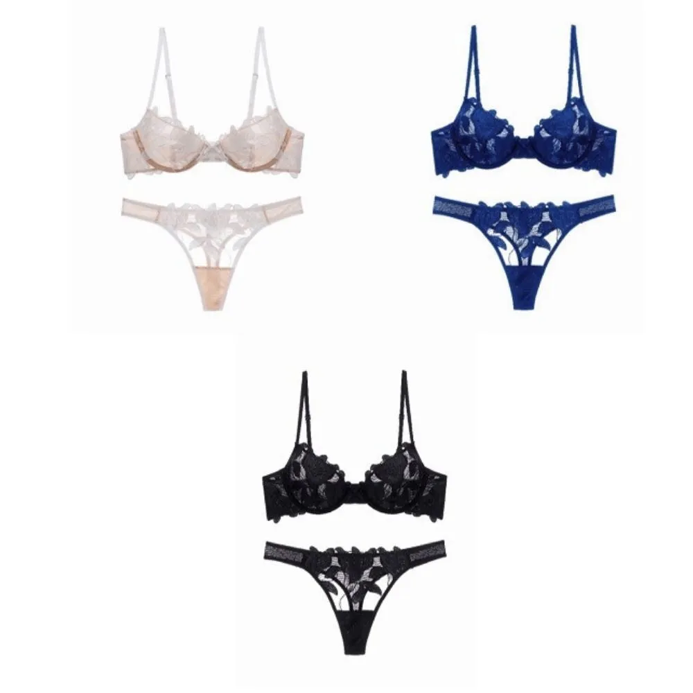 Women's Lace-up Underwired Push Up Bra And Thongs Set - JEWYEE TY094