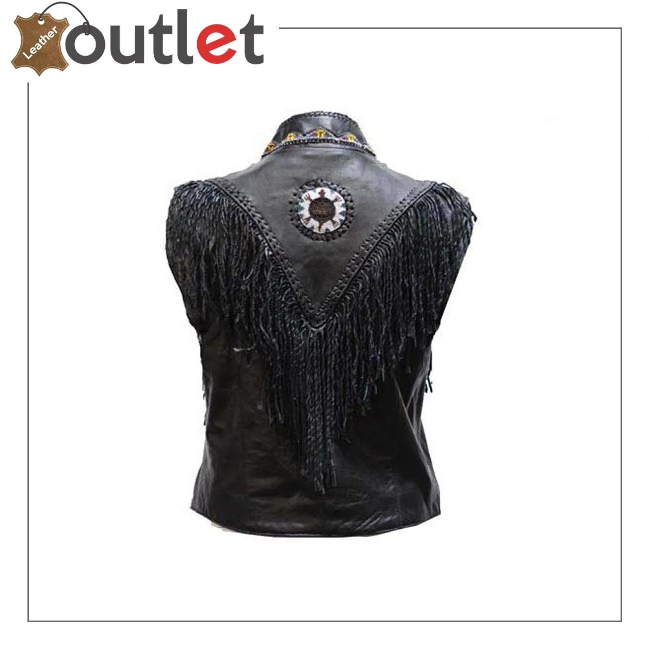 Womens Leather Vest With Nylon Lining Bone & Beads
