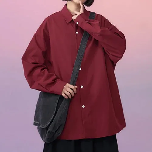 Women's Long Sleeve Shirt White Turn Down Collar Teen Girls Oversized Long Sleeve Shirt