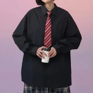 Women's Long Sleeve Shirt White Turn Down Collar Teen Girls Oversized Long Sleeve Shirt