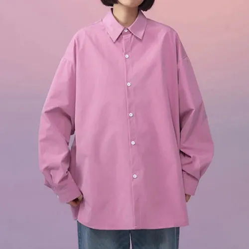 Women's Long Sleeve Shirt White Turn Down Collar Teen Girls Oversized Long Sleeve Shirt