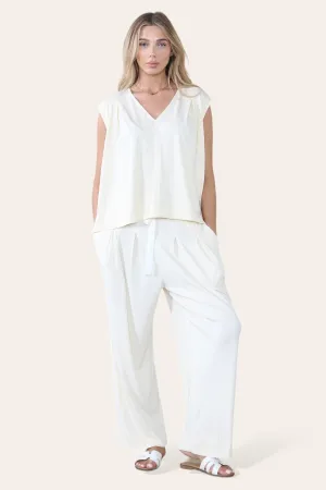 Women's Minimalist V Neck Sleeveless Oversize Top & Elastic Waist Drawstring Wide Leg Trousers Co-ord
