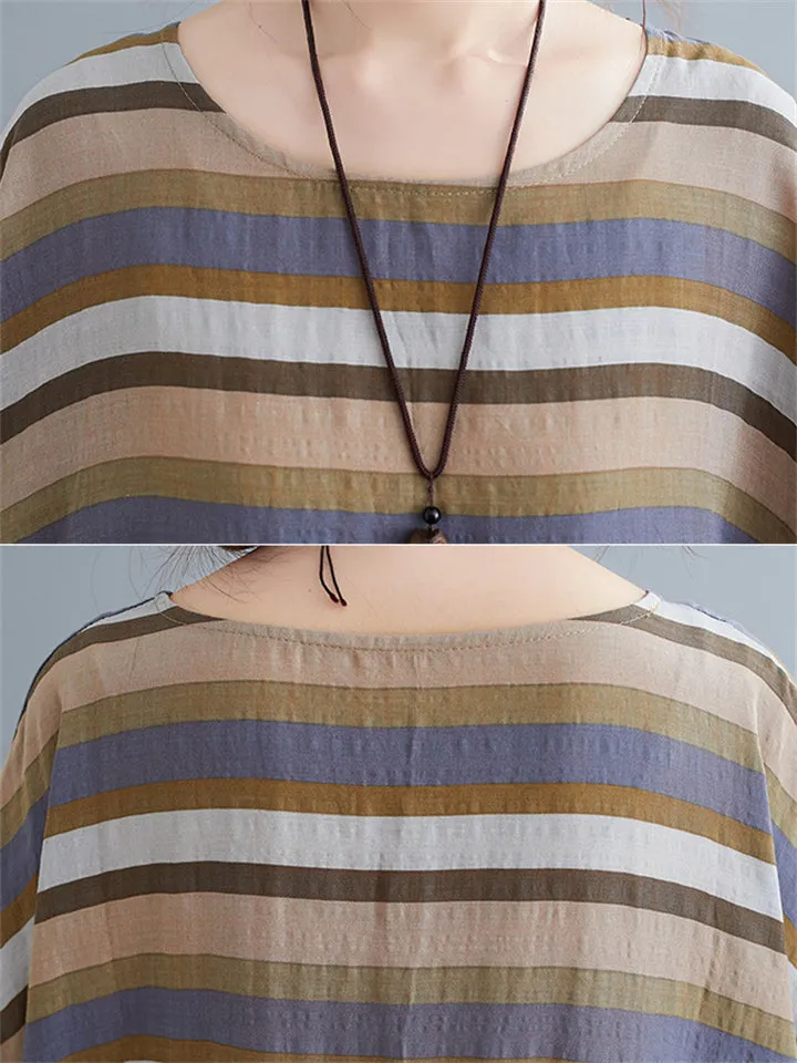 Women's Multicolor Stripes Big Size Loose Casual Dress