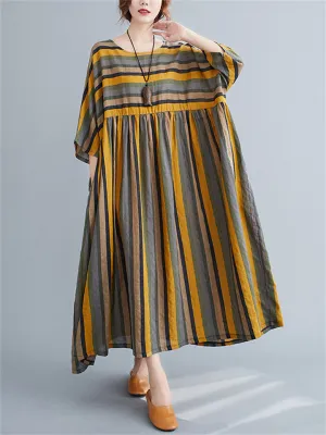 Women's Multicolor Stripes Big Size Loose Casual Dress