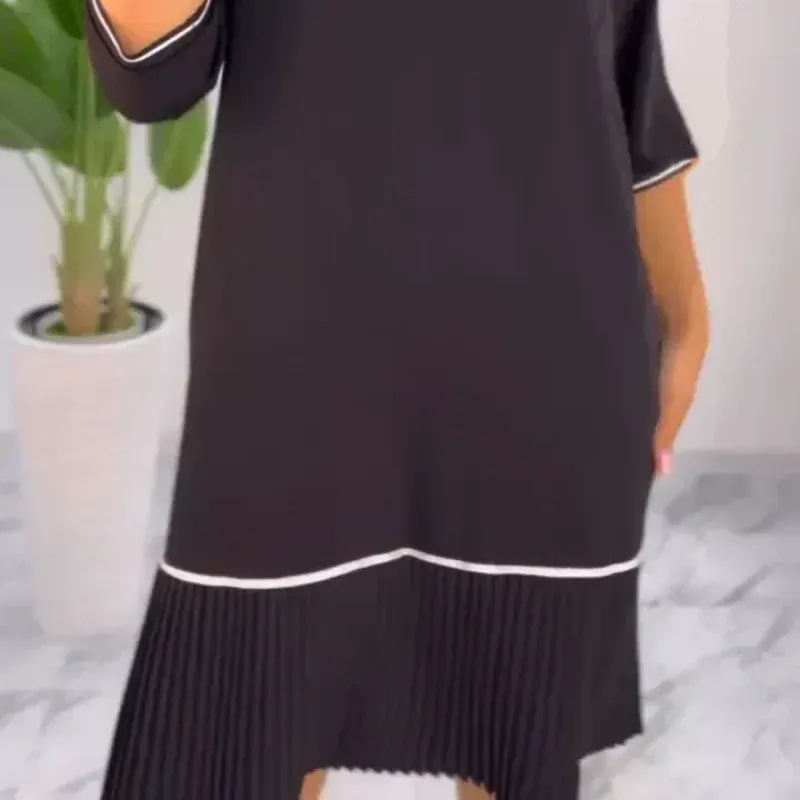 Women's Pleated Dress | Round Neck, Back Button Closure, Lightweight Fabric for Everyday Wear