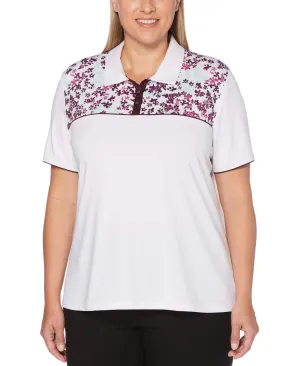 Womens Plus Swing Tech™ Confetti Floral Chest Print Polo
