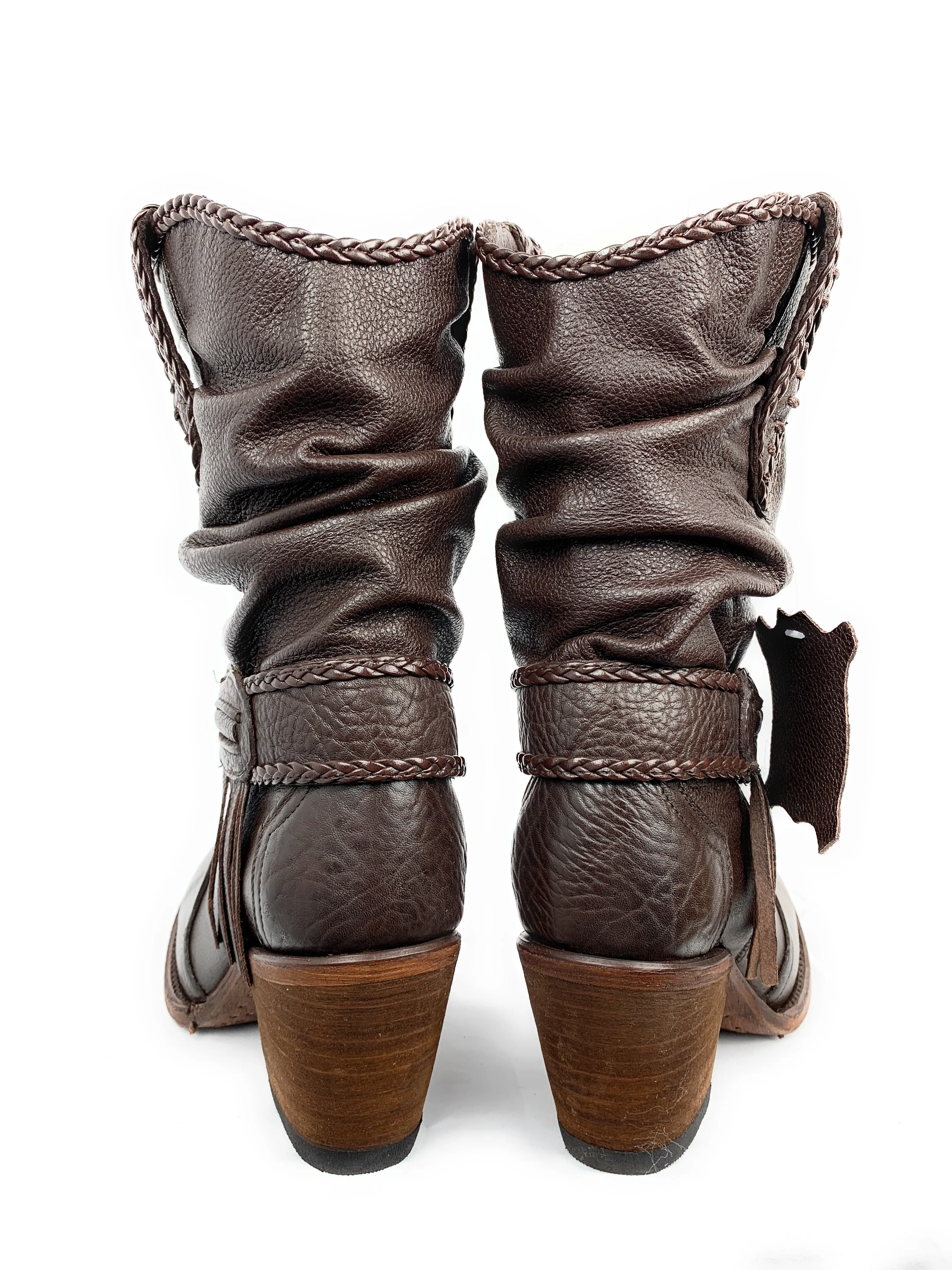 Women's PR Boots Wrinkled Shaft Round Toe Handcrafted