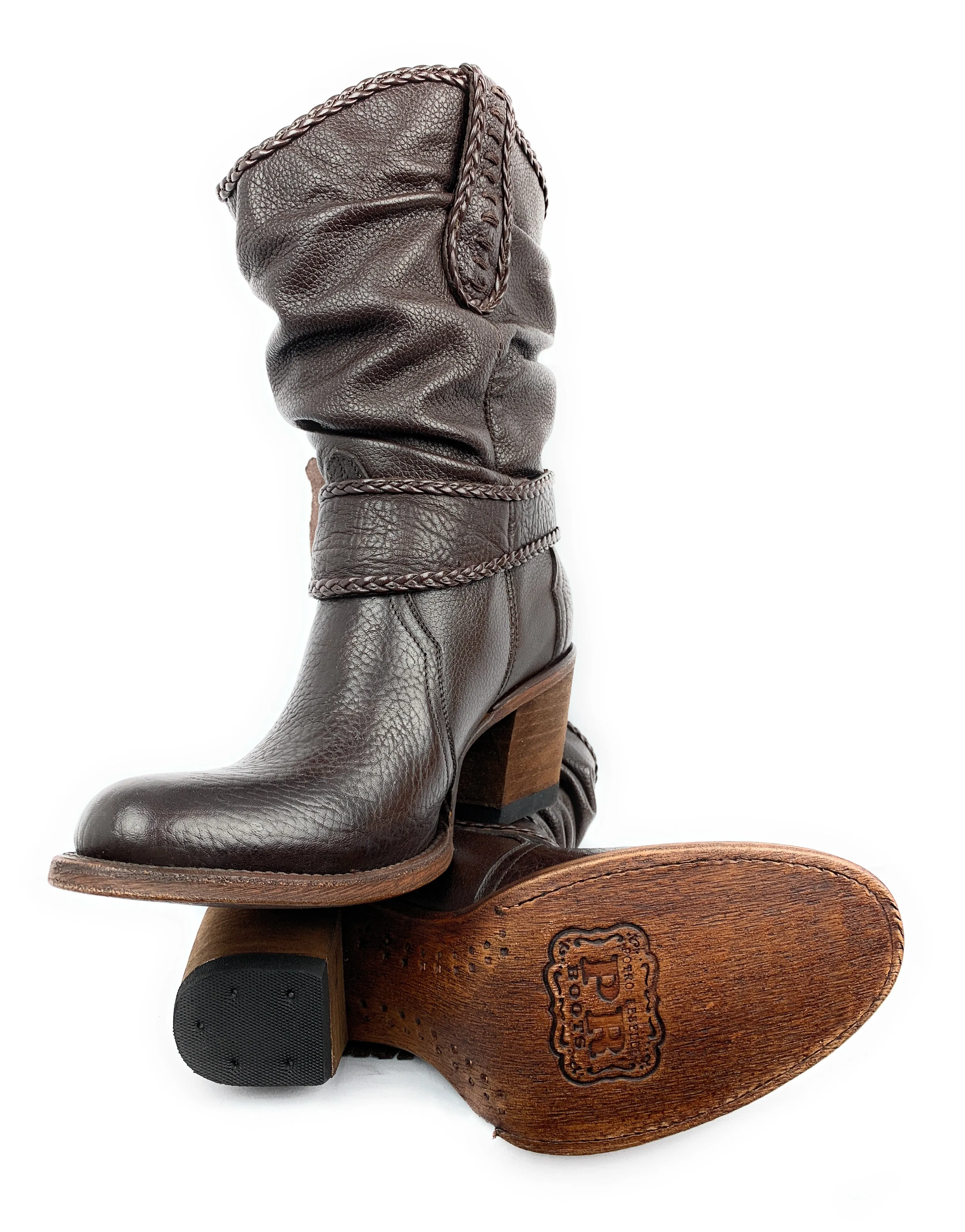 Women's PR Boots Wrinkled Shaft Round Toe Handcrafted