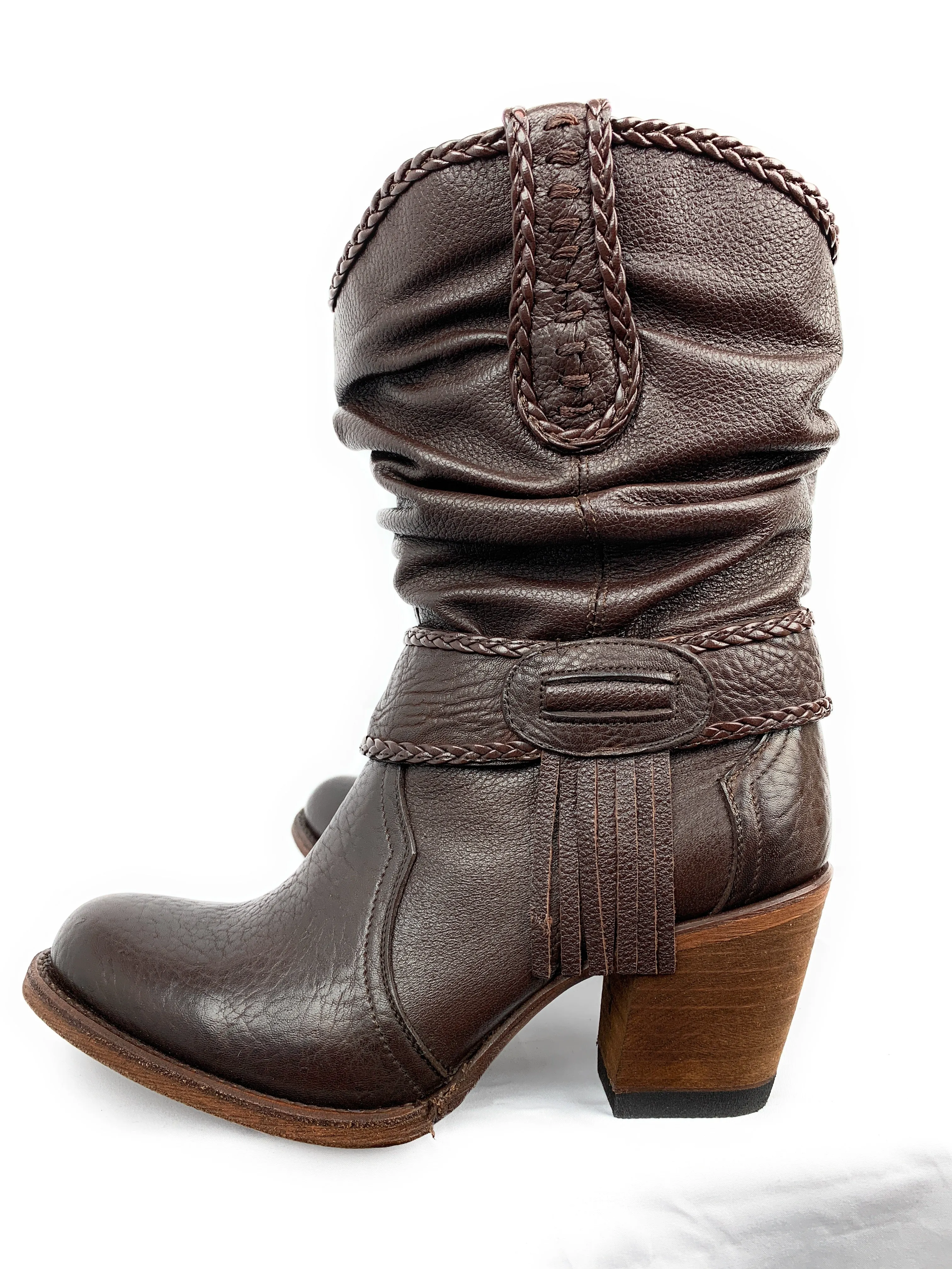 Women's PR Boots Wrinkled Shaft Round Toe Handcrafted